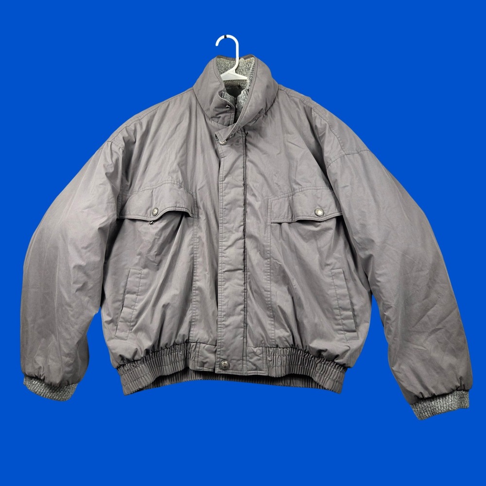 David Taylor Bomber Jacket Mens XL Gray Excellent Quilted Lined Full Zip Pockets
